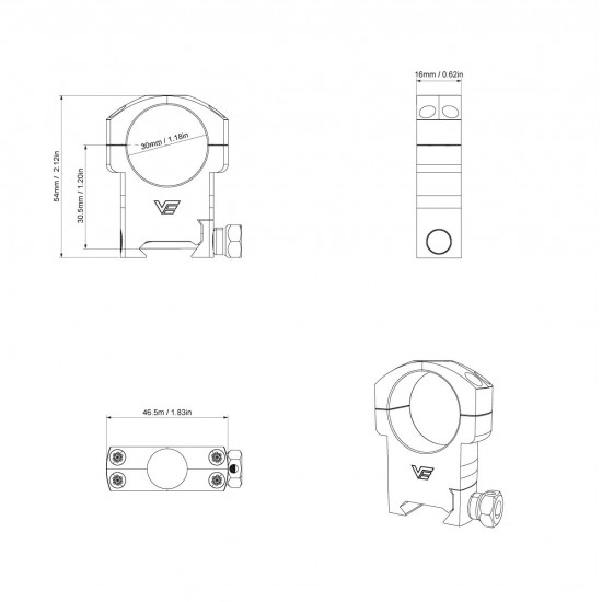 Vector 30mm krúžky 1.2" stredné