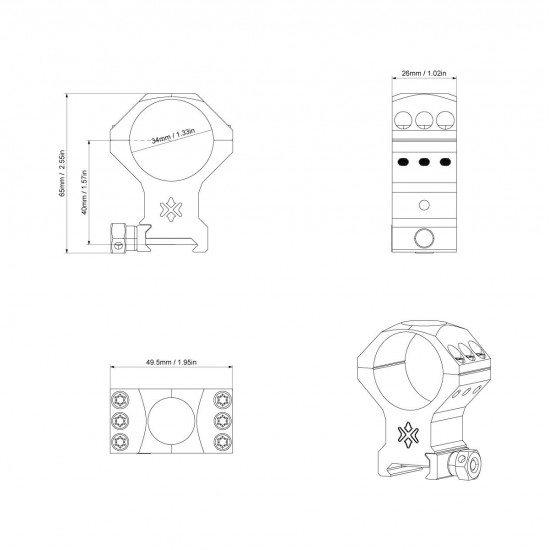 Vector krúžky 34mm X-Accu 1,6" vysoké