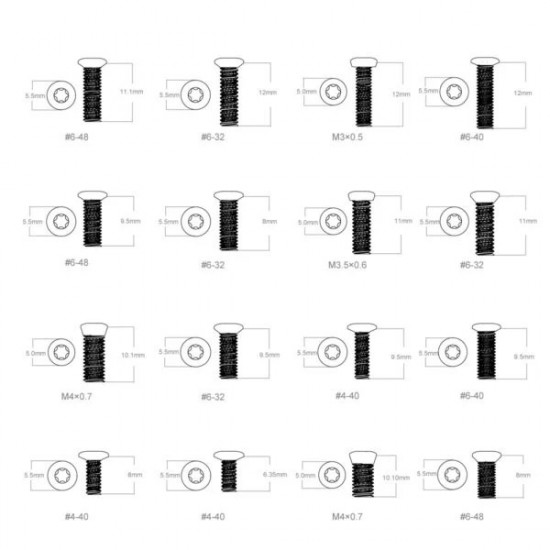 Vector Optics sada oceľových TORX skrutiek 5,0 / 5,5 mm – 16 ks